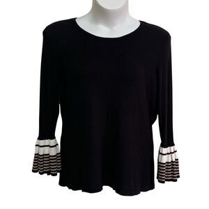 Elle Knit Top Womens Size XL Black Long Bell Sleeves Sweater Stretch Comfort